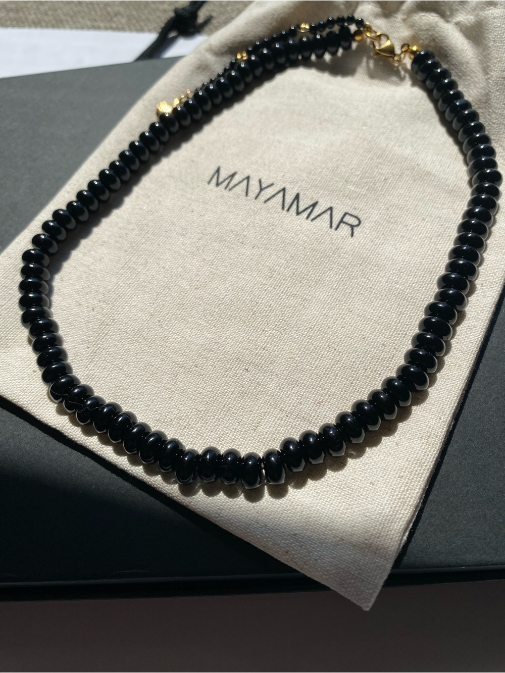 NEW Mayamar Black Agate Beaded 18K Gold Plated Necklace Bohemian